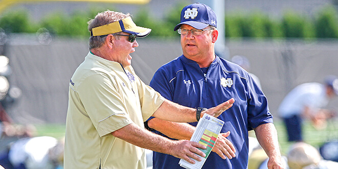 Brian Kelly and Harry Hiestand of Notre Dame